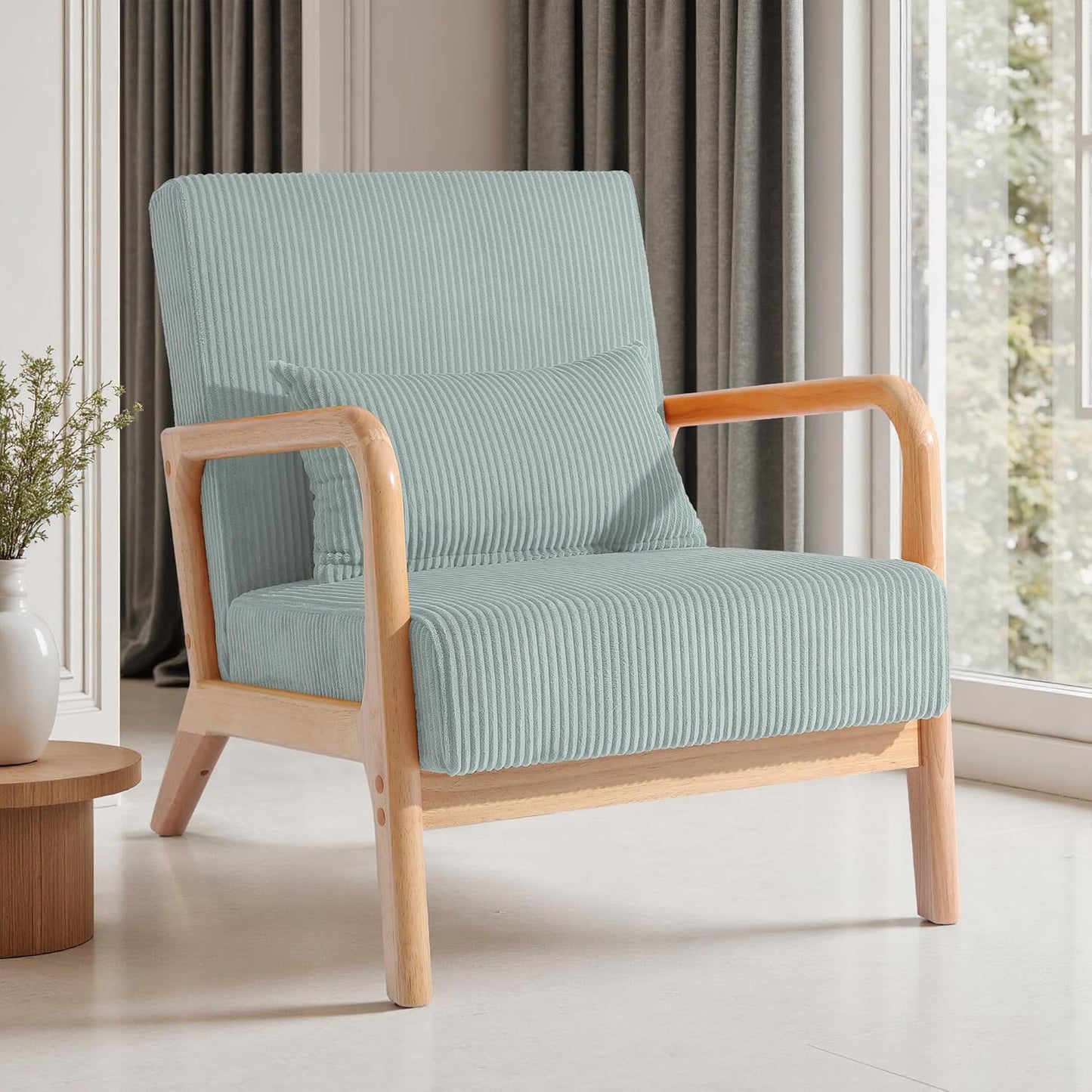 UIXE PU Leather Accent Chairs Set of 2, Upholstered Armchair for Living Room, Modern Arm Chair Comfy Single Sofa Bedroom Reading Seat with Lumbar Pillow - Hunter Green