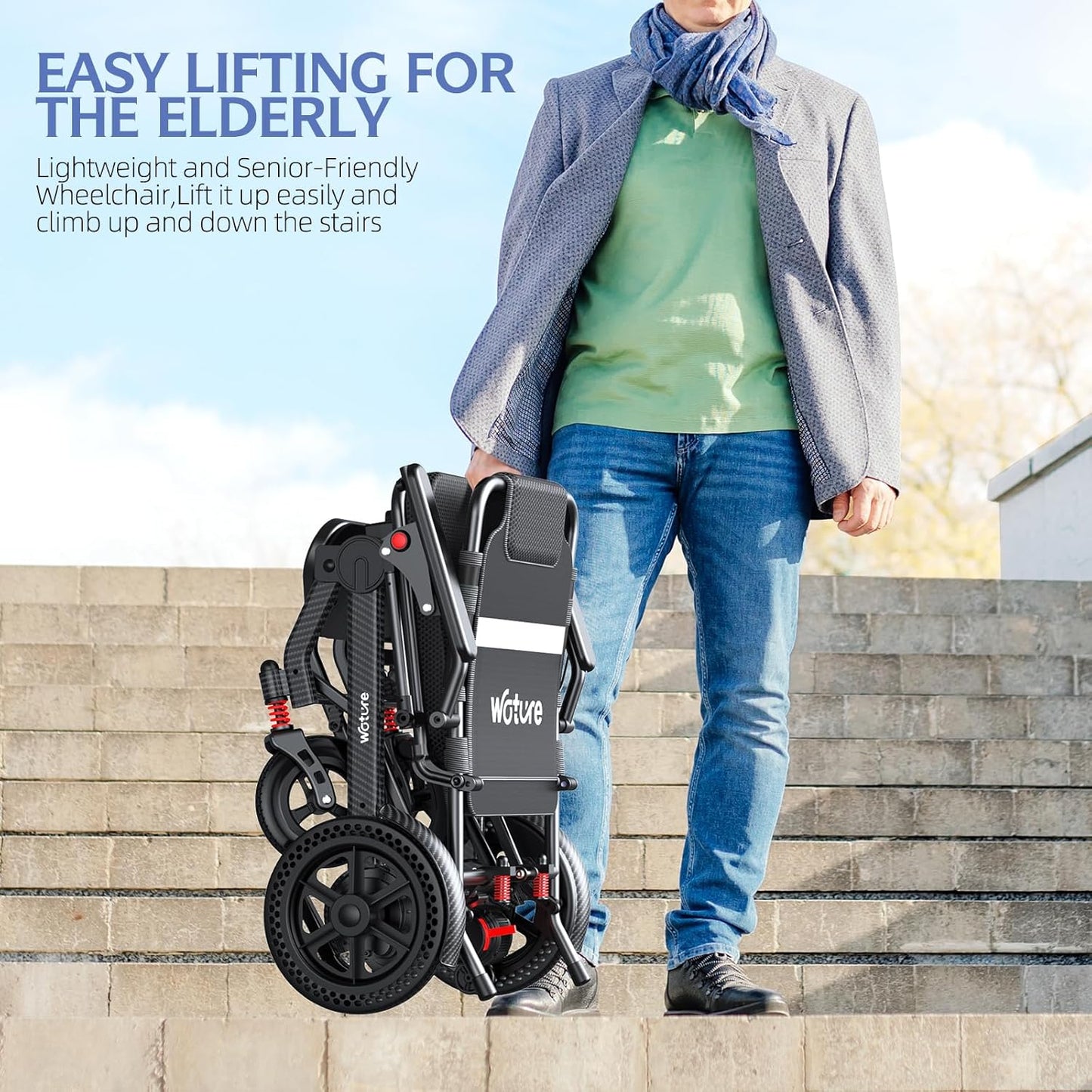[2025 Upgrade] WOTURE Lightweight Electric Wheelchair for Adults, Long Travel Range, Foldable Power Wheelchair, Power Wheelchair for Seniors, Portable, All Terrain
