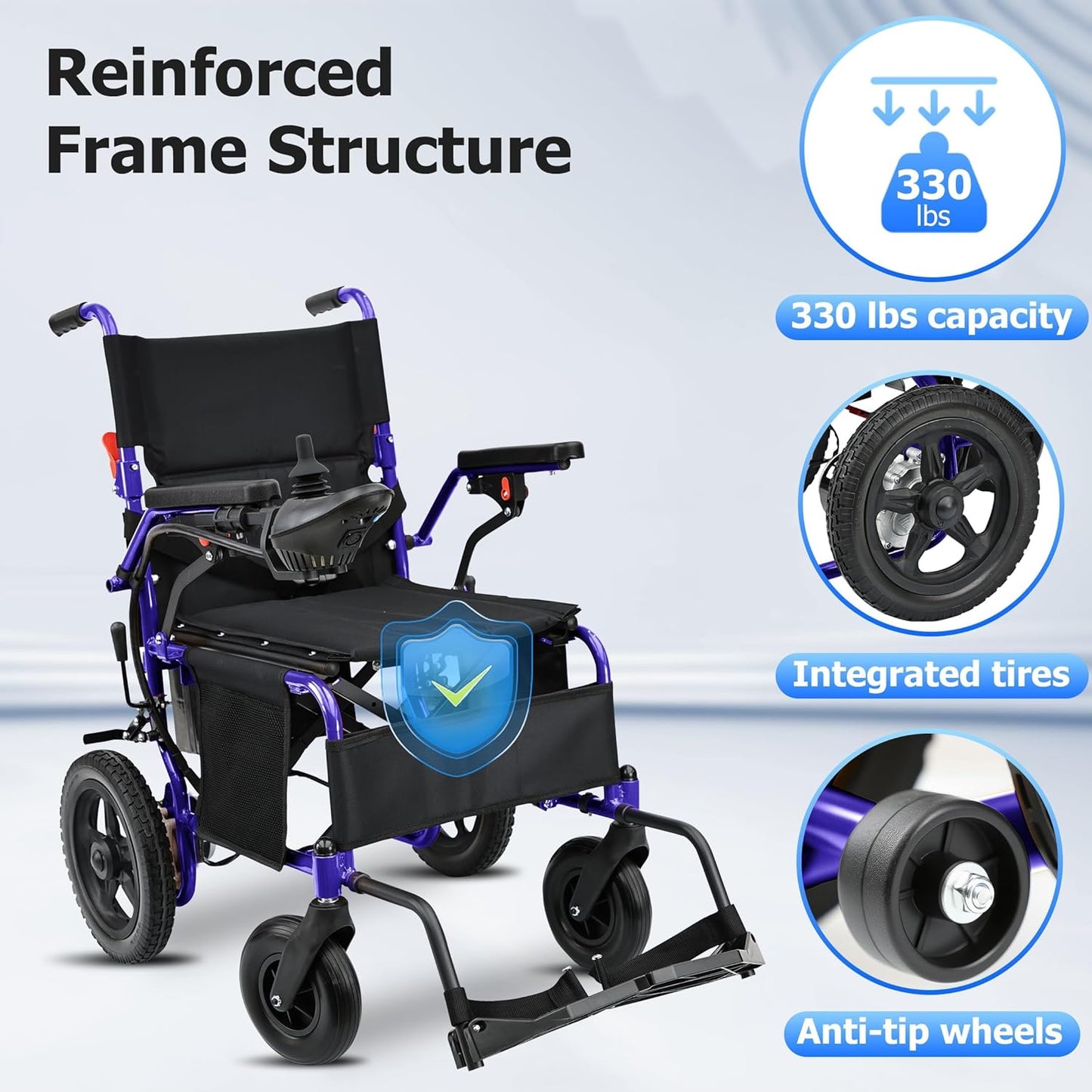 YF001 Zygenair Durable Electric Wheelchairs for Adults, Lightweight Foldable Power Wheelchair with 500W Motors, 13Ah Battery, 15 Miles Range, All-Terrain (Purple)