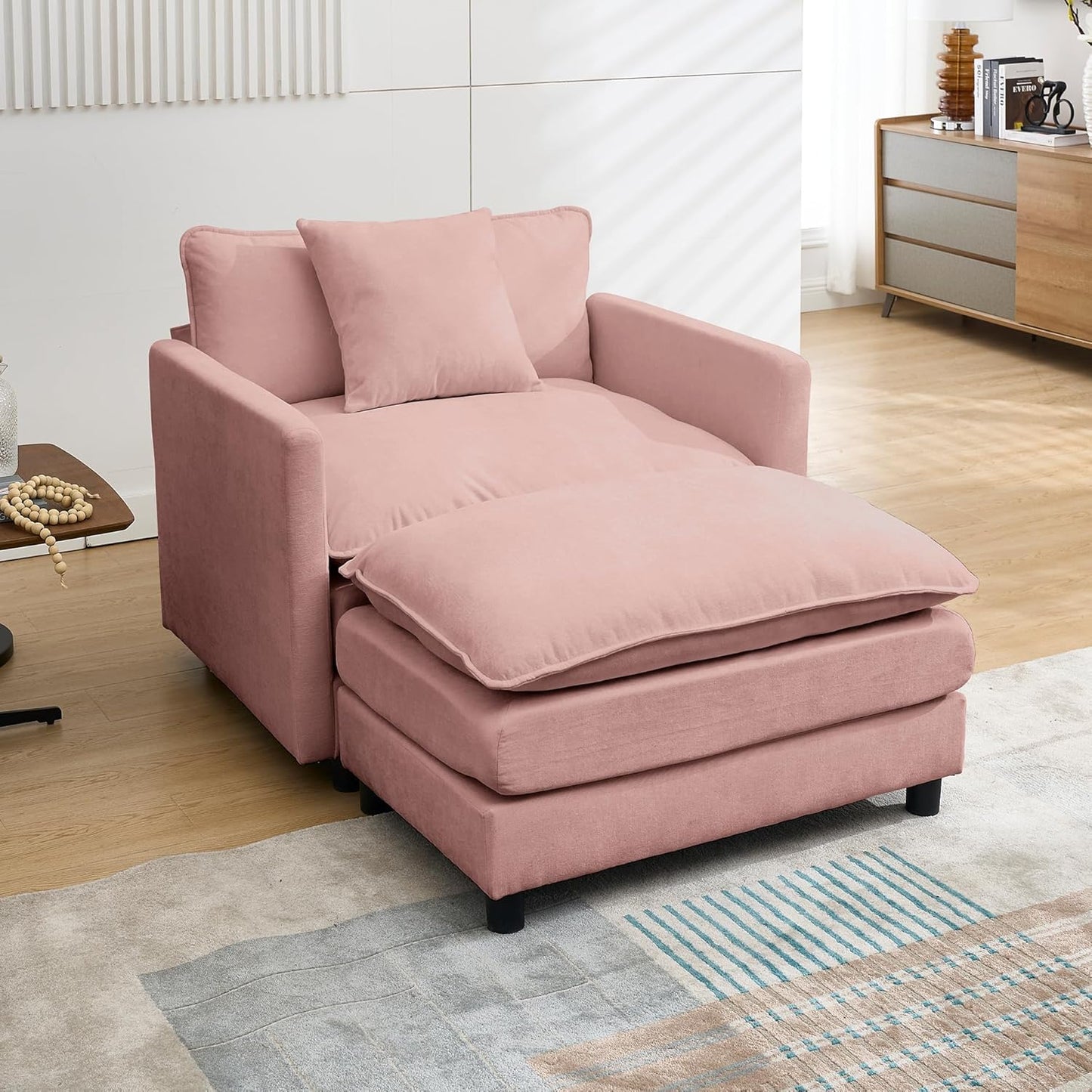 Chair Recliner Indoor with Ottoman, 40 “w Oversized Sleeper, D Corduroy Upholstered Comfort Sofa for Bedroom, Living Room, Office (1, Pink)