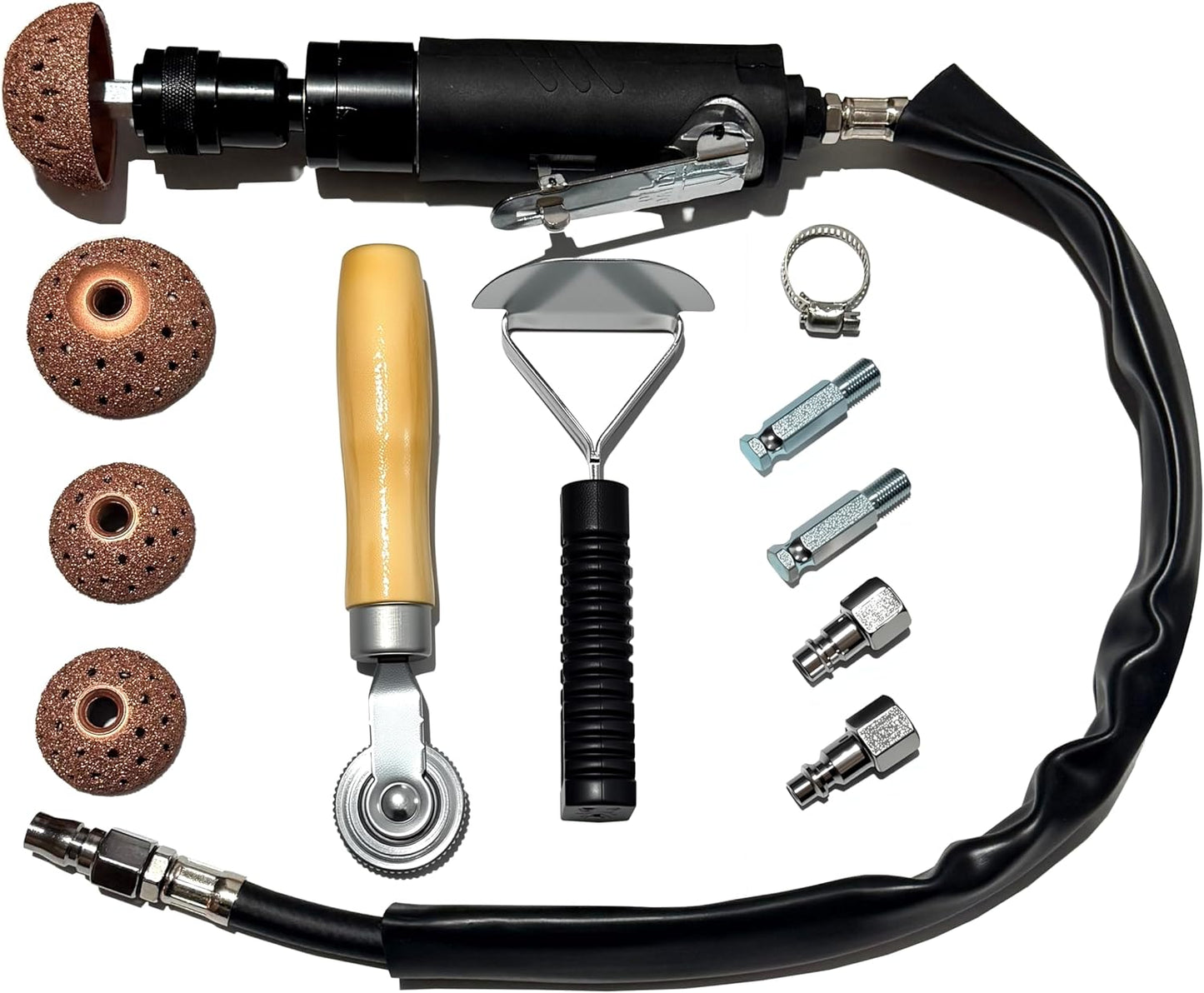 Car Air Tire Repair Polish Patch Tools Set, Include 2500rpm Low Speed Air Tire Buffer Tire Inner Liner Scrapper Patch Roller Tungsten Steel Buffing Wheel Head 40mm 55mm