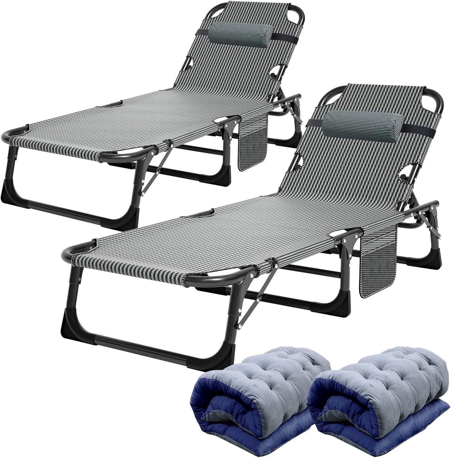 ABORON Chaise Lounge Chair,5 Positions Padded Outdoor Tanning Chair,Heavy Duty Portable Lounge Chair for Outdoor Sunbathing Patio Pool Lawn Deck Poolside,Support up to 440 Lbs