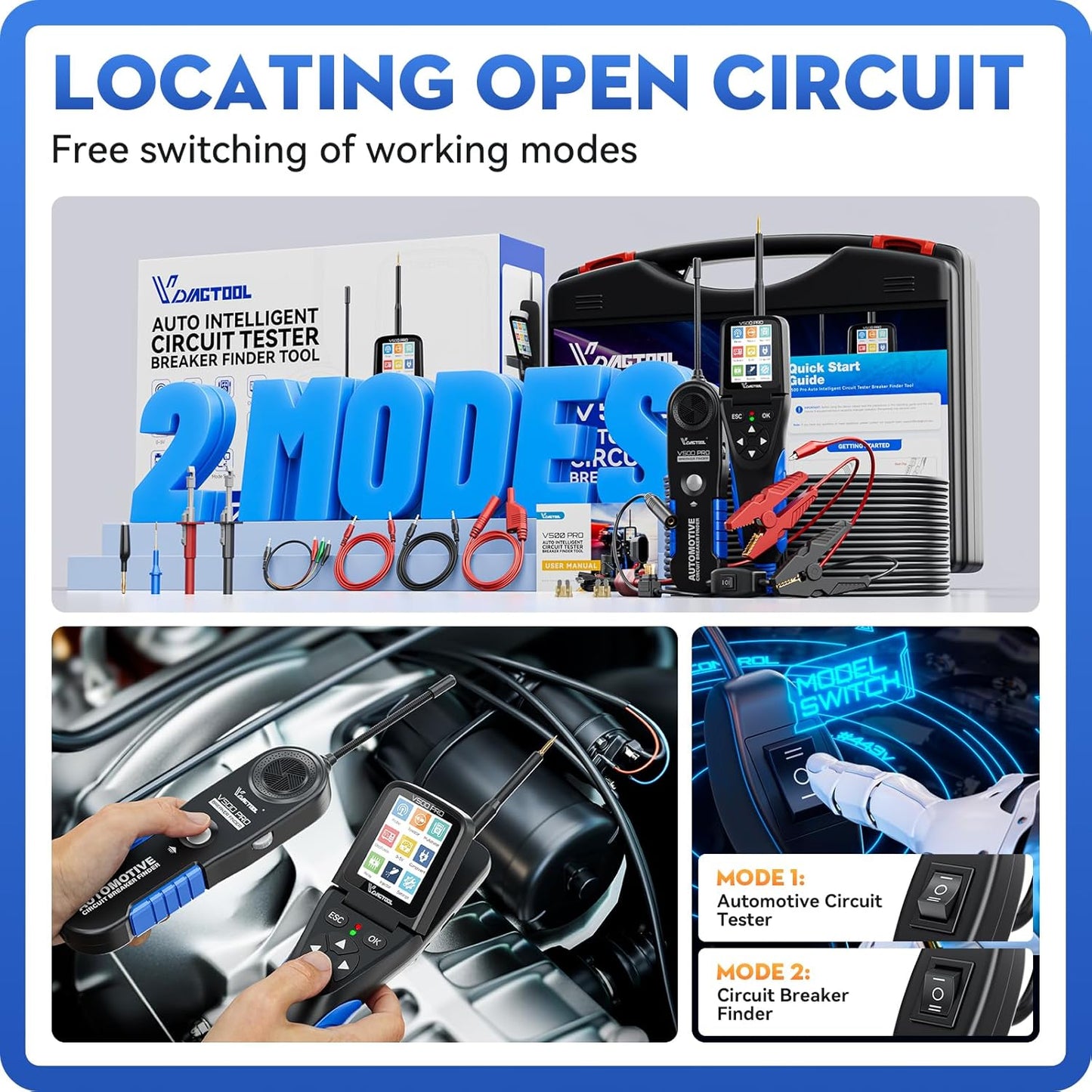 VDIAGTOOL V500 Pro Automotive Circuit Tester, Power Circuit Probe Tester Breaker Finder Tool, 9/30V Electrical Open Short Circuit Finder, Multimeter/Oscilloscope/Relay/Injector Test