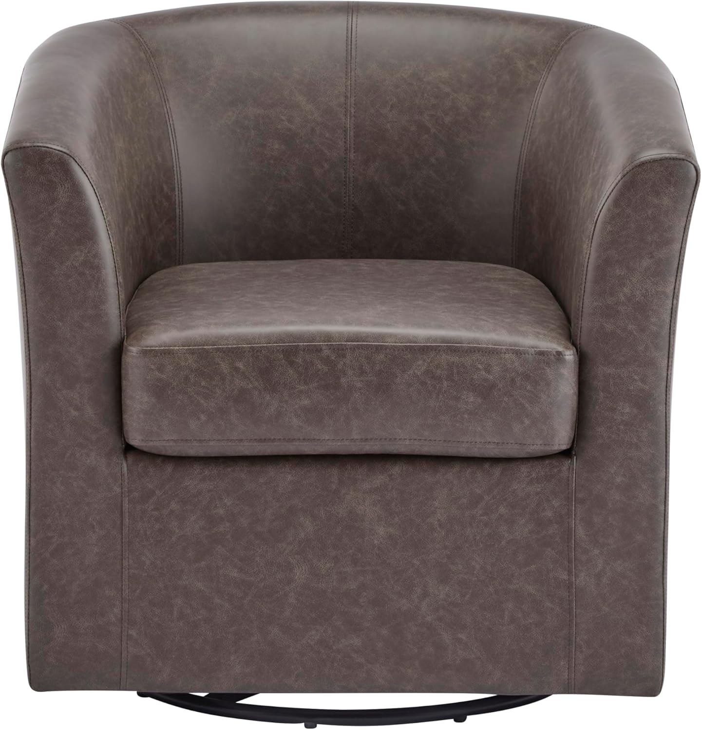Christopher Knight Home Daymian Faux Leather Swivel Club Chair, Living Room Swivel Barrel Chair with 360-Degree Rotation and Cushion, Modern PU Club Chair with Metal Base, Dark Brown