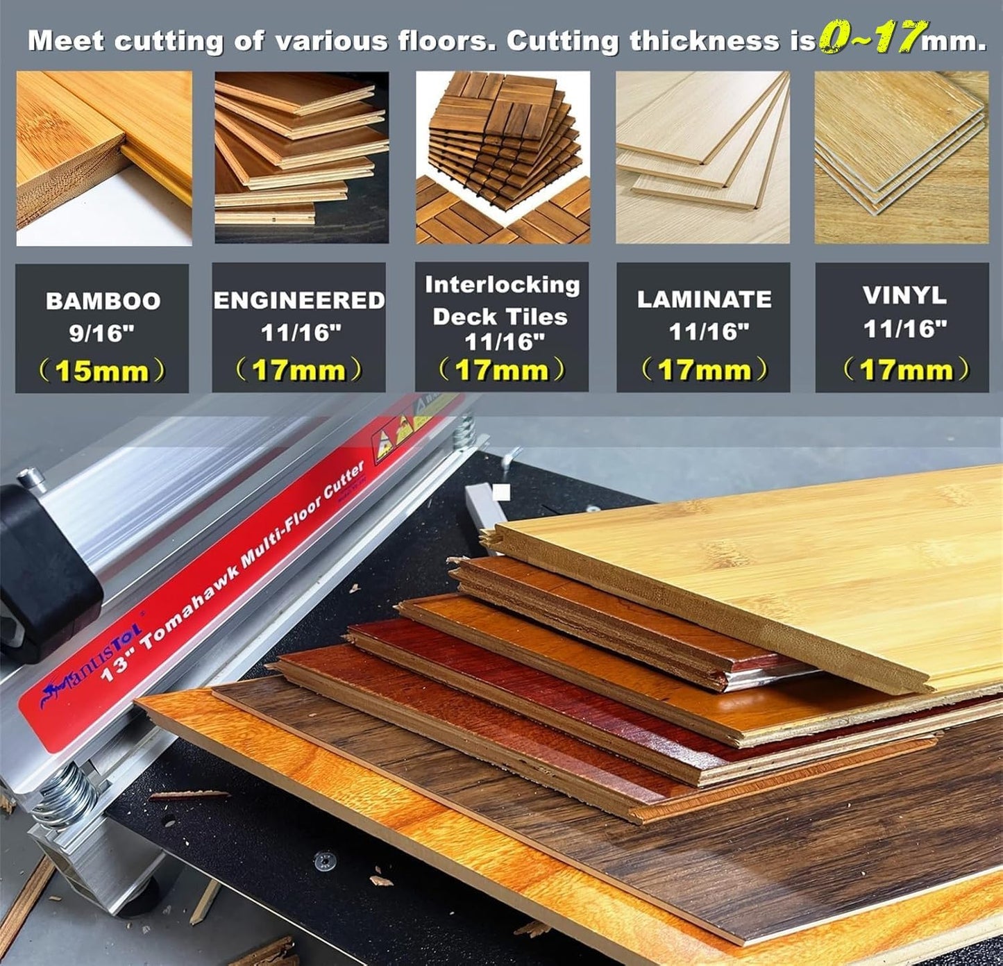 13" Heavy Duty Pro Laminate | Vinyl Floor Cutter, Full Cut 13" Engineered wood, All kinds of vinyl planks, Laminate 17mm thickness; Superstrong| Top Quality| Best Tool