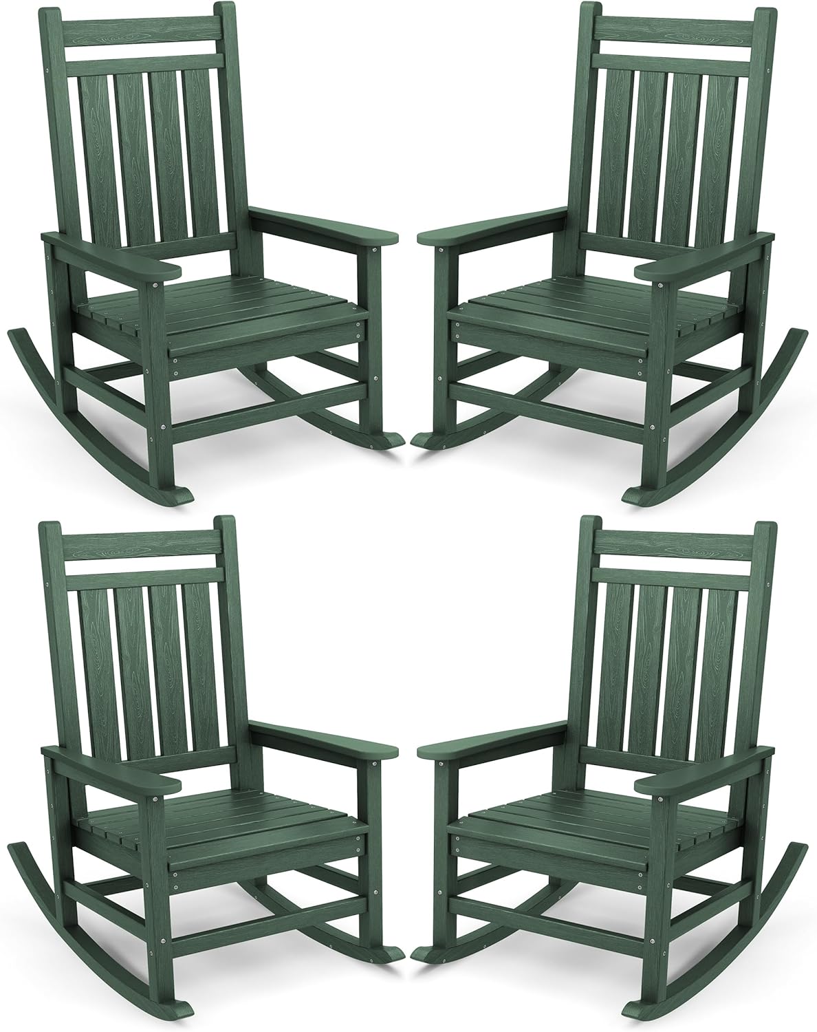 SERWALL Oversized Outdoor Rocking Chair Set of 4, HDPE Rocker for Adults, Patio Rocking Chairs for Porch, Black