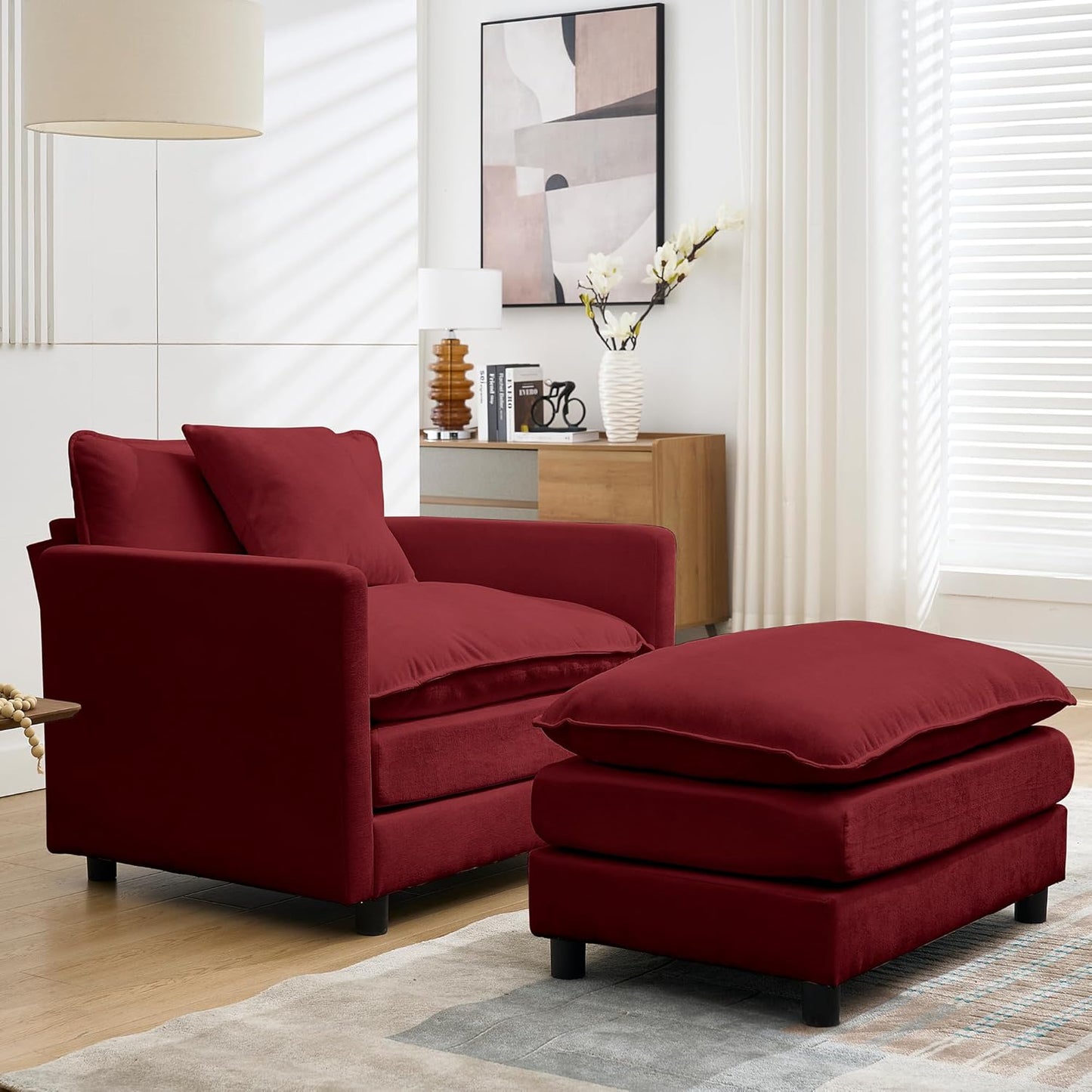 Chair Recliner Indoor with Ottoman, 40 “w Oversized Sleeper, D Corduroy Upholstered Comfort Sofa for Bedroom, Living Room, Office (1, Pink)