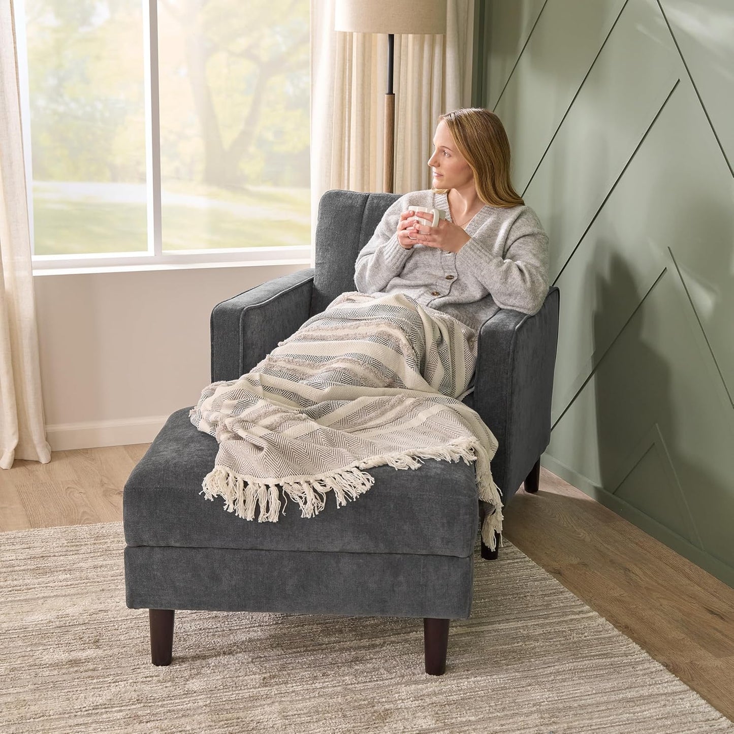 Bush Home 32-inch Accent Chair, Living Room Furniture, Max Collection, Iron Gray Chenille Fabric