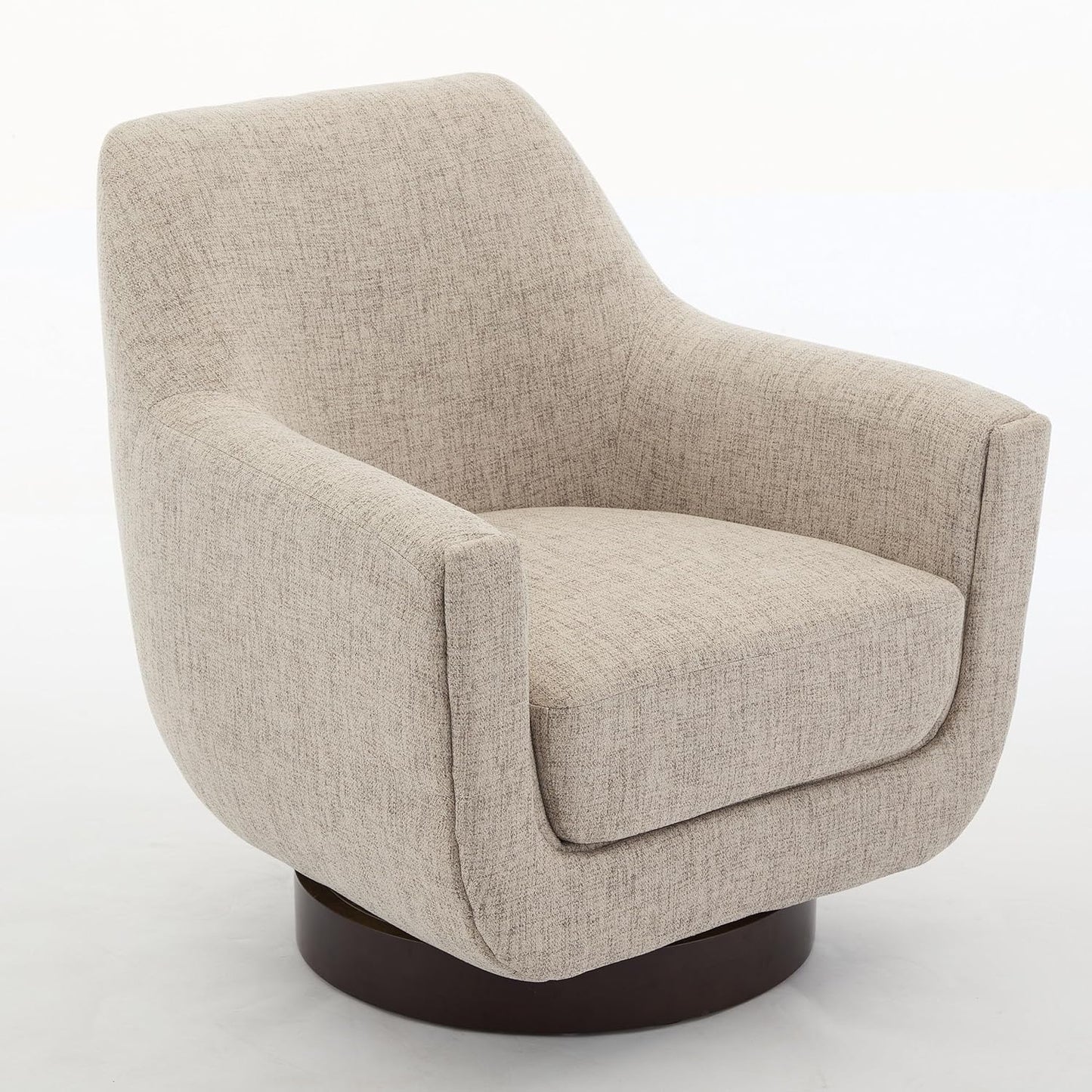 U-Shaped Swivel Chair, Swivel Accent Chair Living Room, Fully Assembled Reading Chairs for Adults, Velvet Accent Chair Armchair Round Barrel Chair, Cozy Bedroom Chair (Beige + Linen)
