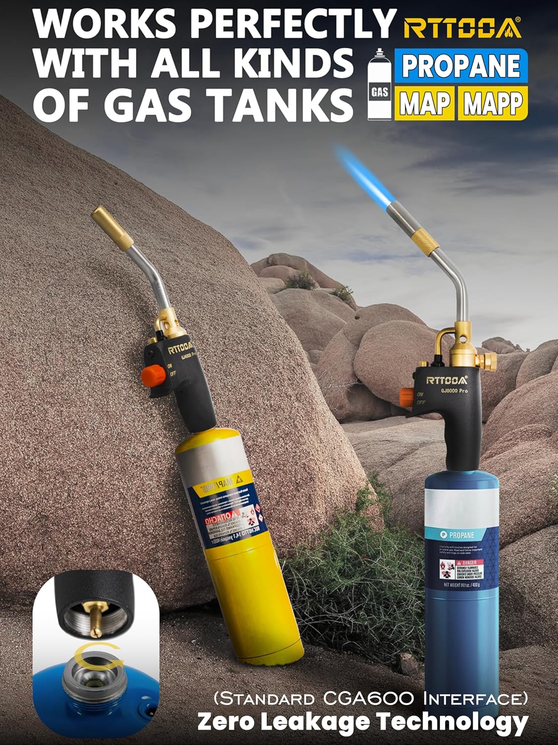 2 Packs High Intensity Propane Torch Head Adjustable, GJ-8000 Trigger Start Map/Mapp Gas Torch Kit with Self Ignition,Pencil Flame Welding Torch Fuel by MAPP, MAP/PRO（CSA Certified)
