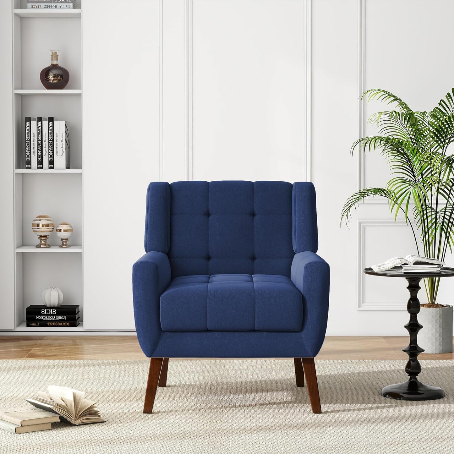 UIXE Accent Chairs Set of 2, Modern Upholstered Arm Chair in Fabric for Living Room, Comfy Armchair Single Sofa Seat with Solid Wooden Legs (Green)