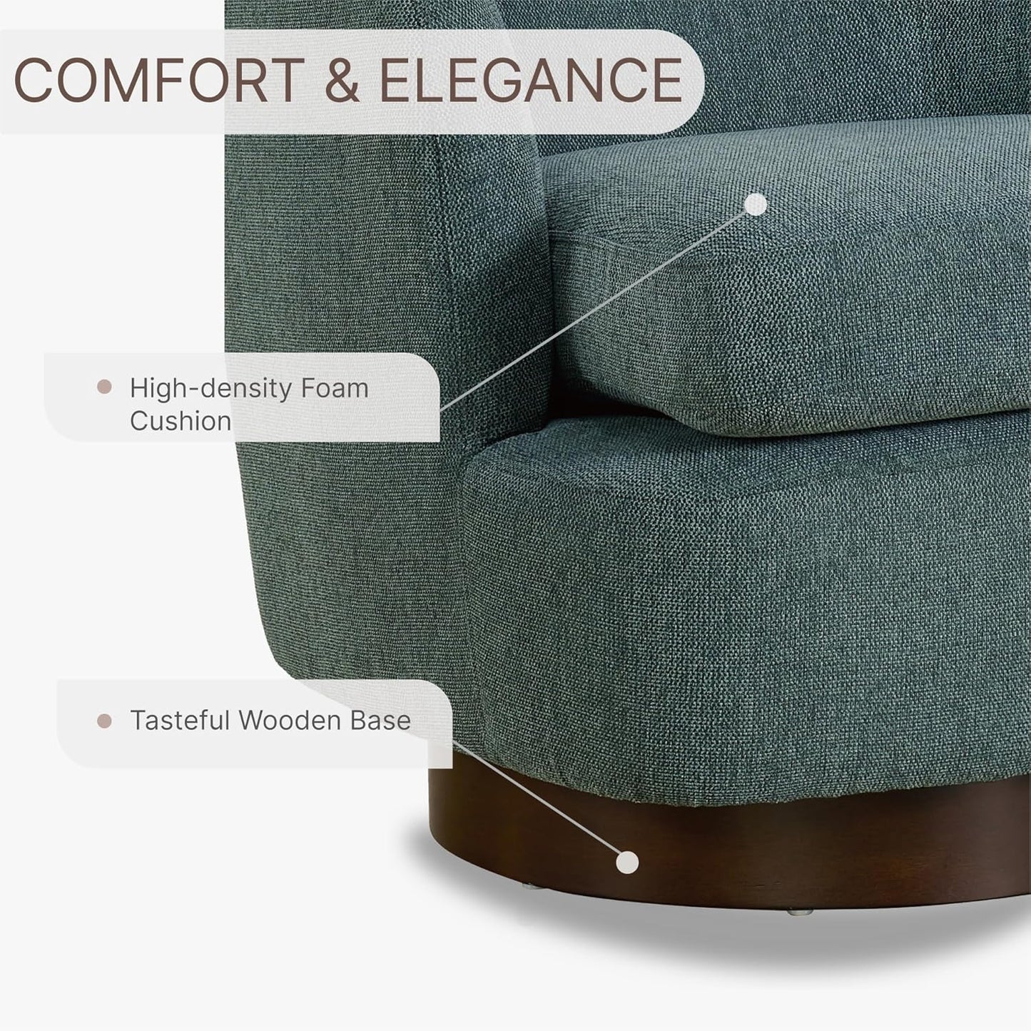 Swivel Accent Chair Modern Barrel Armchair with Wood Base for Bedroom Reading Waiting Living Room,1 PCS