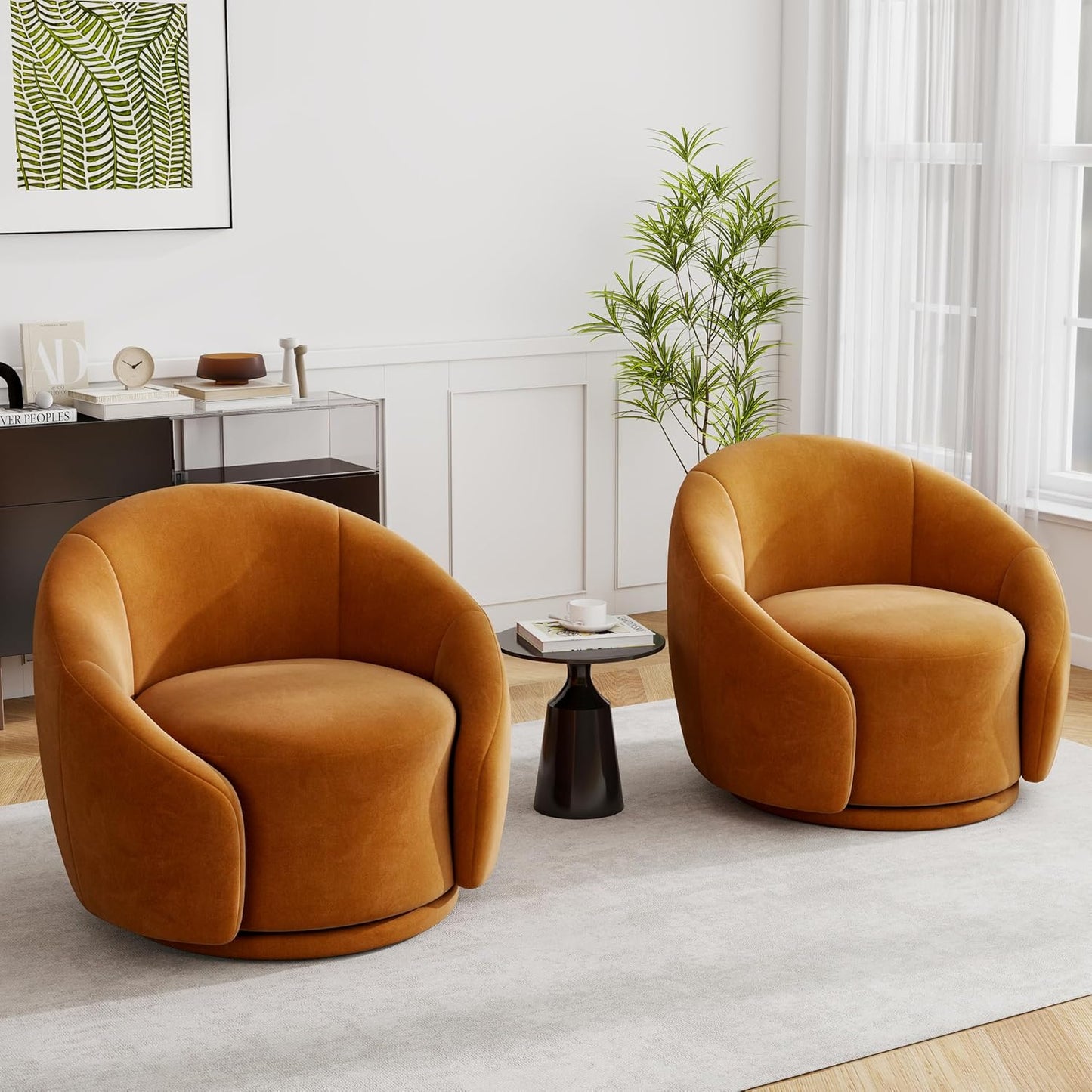 UIXE Swivel Accent Chair, Boucle Barrel Chair Upholstered Arm Chair for Living Room, Modern Round Club Chair with Turntable Base - White, Set of 1