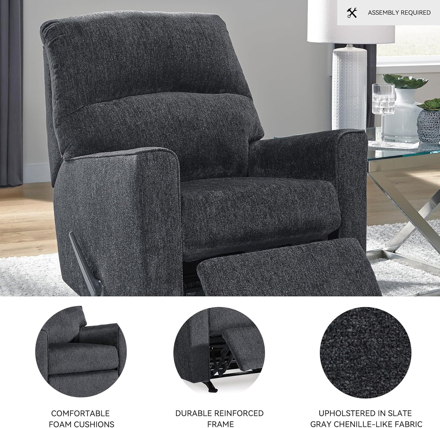 Signature Design by Ashley Altari Modern Nursery Manual Rocker Recliner, Light Gray