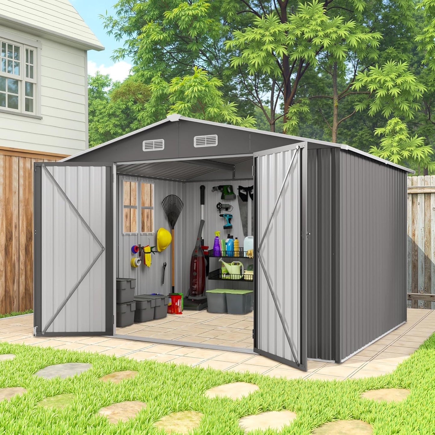 5X3 FT Outdoor Metal Storage Shed, Tool Shed with Peaked Roof and Lockable Door, Compact Garden Shed for Backyard Garden Patio Lawn, Gray