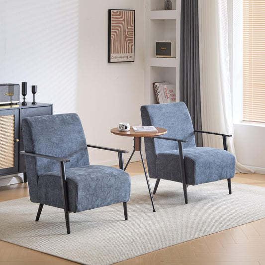 Christopher Knight Home Nadine Iron Accent Chairs Set of 2, Upholstered Club Chair, Thick Cushion Armchair, Spacious Single Sofa, Deep Seating Single Couch for Living Room Reading Home, Blue Gray