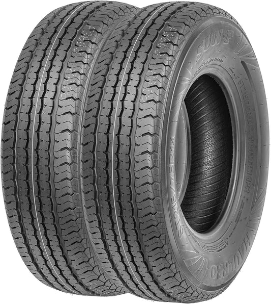 SunF HaulPro Set of 2 Radial Trailer Tires ST215/75R14, Load Range D w/Scuff Guard, 8 Ply