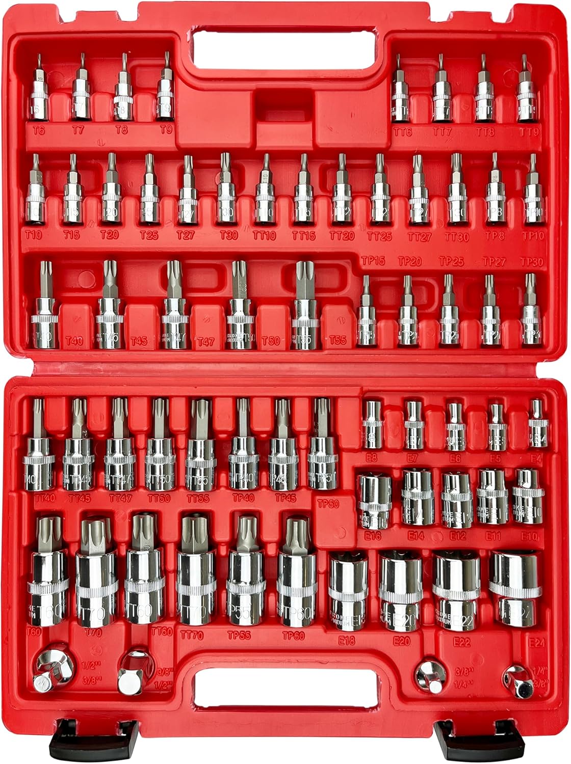 107PCS Bit Socket Set,1/4”,3/8 & 1/2” Drive Bit Socket Set,Torx/Extra Long/Tamper Proof/Hex/Ball End Hex,S2 Alloy Steel & CR-V,SAE&Metric