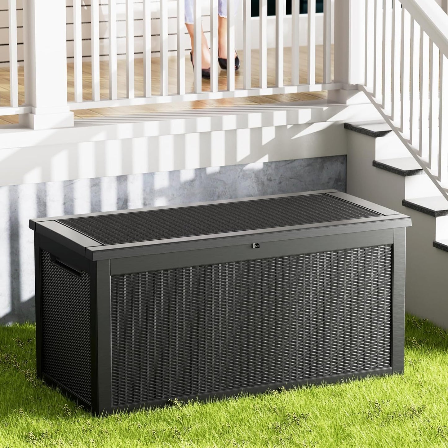 200 Gallon Outdoor Storage Box - Waterproof Patio Deck Box for Outside Deliveries, All-Weather Resin Bin with Lock for Cushions & Tools, UV-Resistant, Matte Black