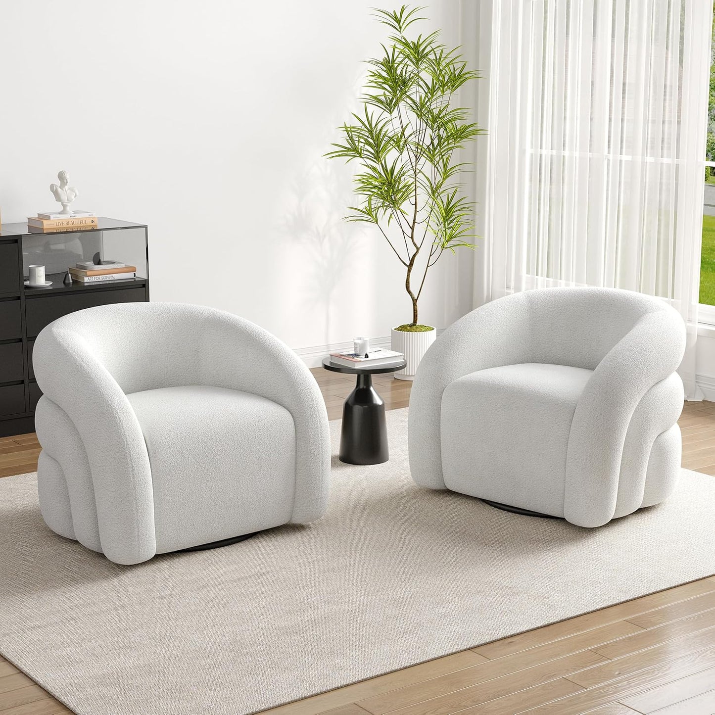 UIXE Swivel Barrel Accent Chair, Boucle Upholstered Arm Chair for Living Room, Modern Round Armchair Comfy Reading Sofa Seat with Solid Metal Base, Fully Assembled - Gray