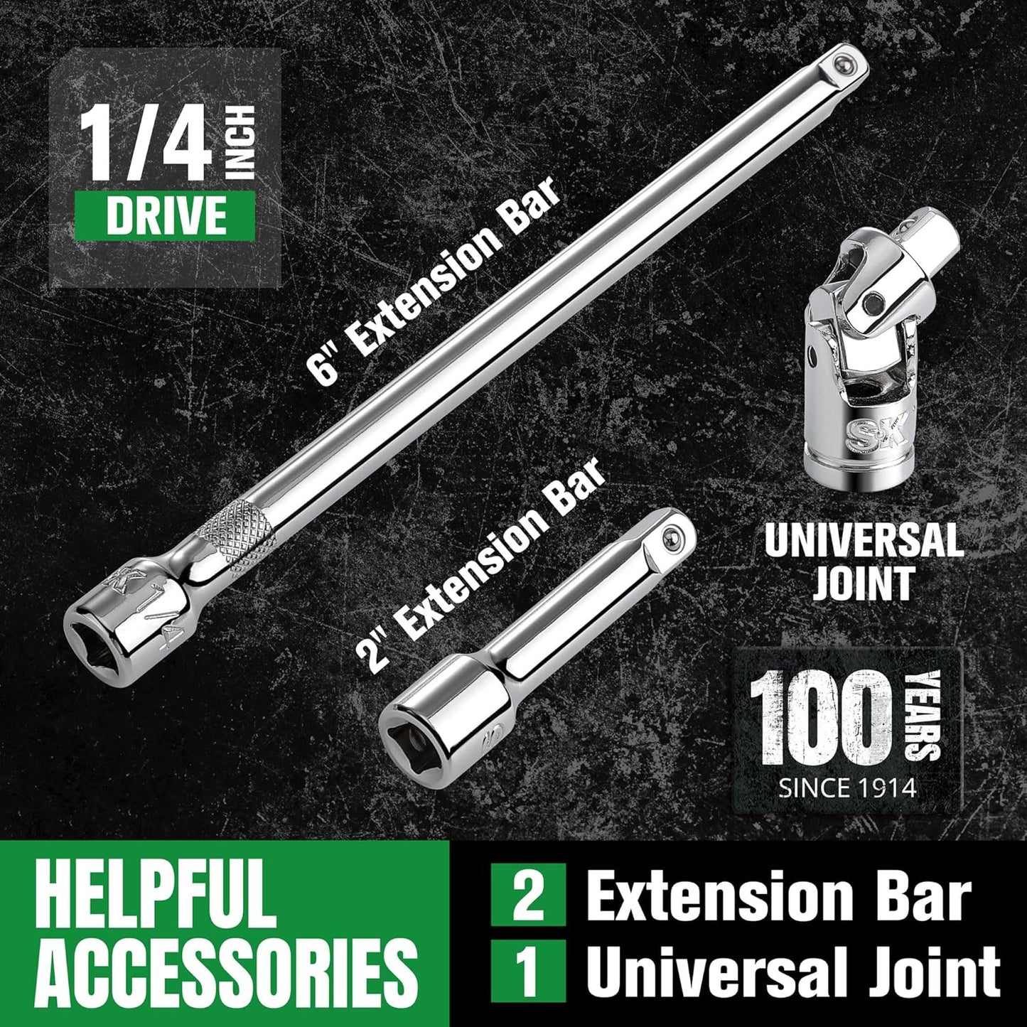 SK 1/4" Drive Socket Set with 160-P Ratchet, 52-Piece, SAE & Metric, SuperKrome Finish, Premium CR-V Construction, with EVA Foam Tool Organizer