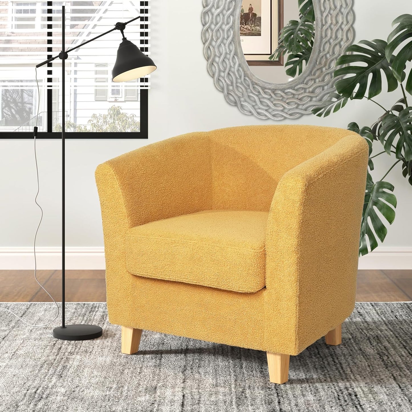 Christopher Knight Home Isla Contemporary Club Chairs, Comfy Upholstered Arm Chairs with Solid Birch Wood Leg - Durable Round Backrests for Living Room & Bedroom - Yellow