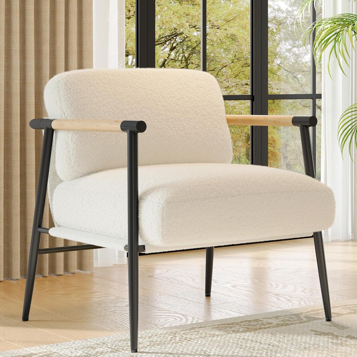 Brown Comfy Chair Set of 2, Modern Accent Chair with Metal Frame Wooden Armrest, Cozy Reading Chair with Soft Cushion for Bedroom, Living Room, Brown Set of 2