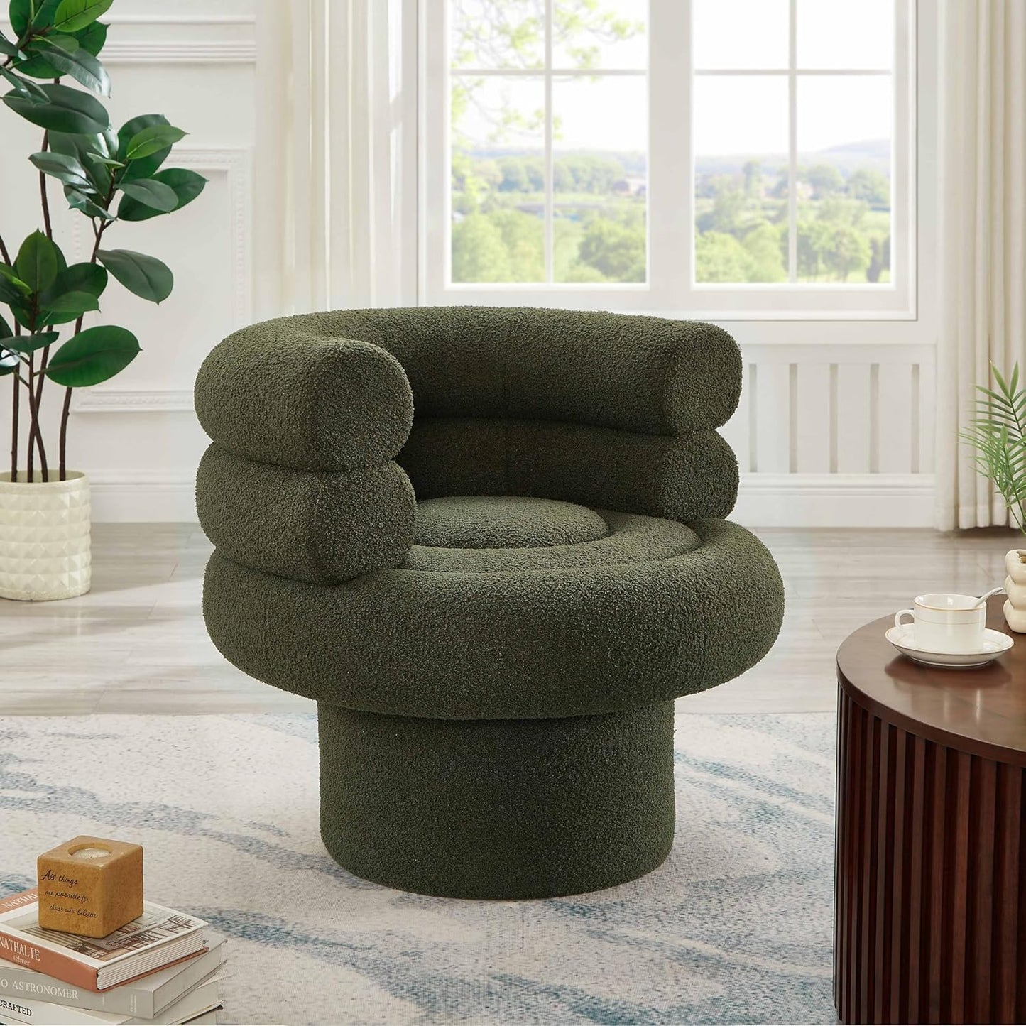 360° Swivel Accent Chair - Cozy Sherpa Fabric, Ergonomic Barrel Design, Stylish and Comfortable for Living Room, Bedroom, or Office (Beige-Sherpa)