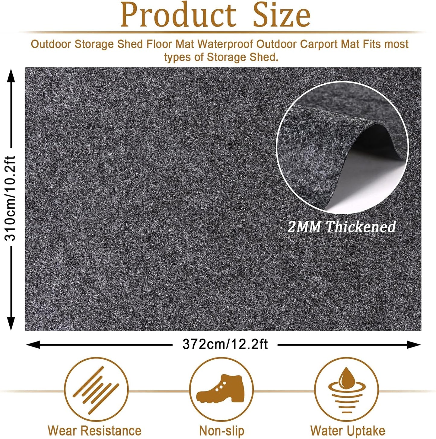 12.2 x 10.2 Ft Outdoor Storage Shed Floor Mat Waterproof, 500g/㎡ Thickened Washable Furniture Dustproof Anti-Slip Pad for Patio, Moto, Car for Protect Flooring from Wear, Carport Dustproof Oil Mat