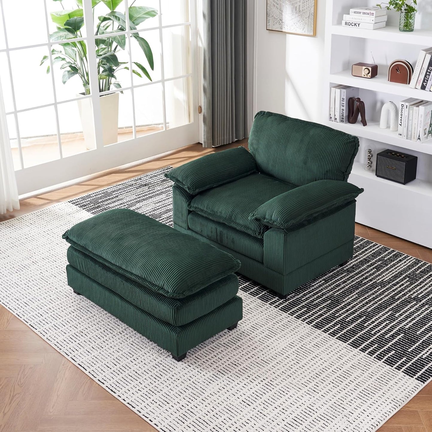 Chair Recliner Indoor with Ottoman, 40 “w Oversized Sleeper, D Corduroy Upholstered Comfort Sofa for Bedroom, Living Room, Office (1, Pink)