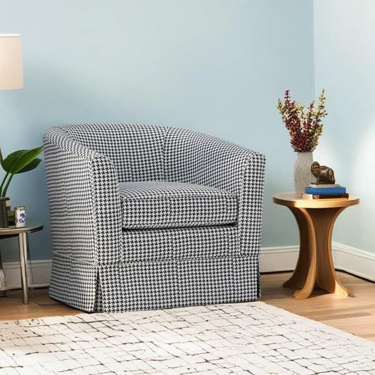 Swivel Accent Chair Upholstered Club Chair,Comfy Lounge Chair Single Arm Sofa,Modern Reading Chair for Living Room Bedroom Office,28.75 x 28 x 27" 300 Lbs Heavy Duty Beige Black Houndstooth Print