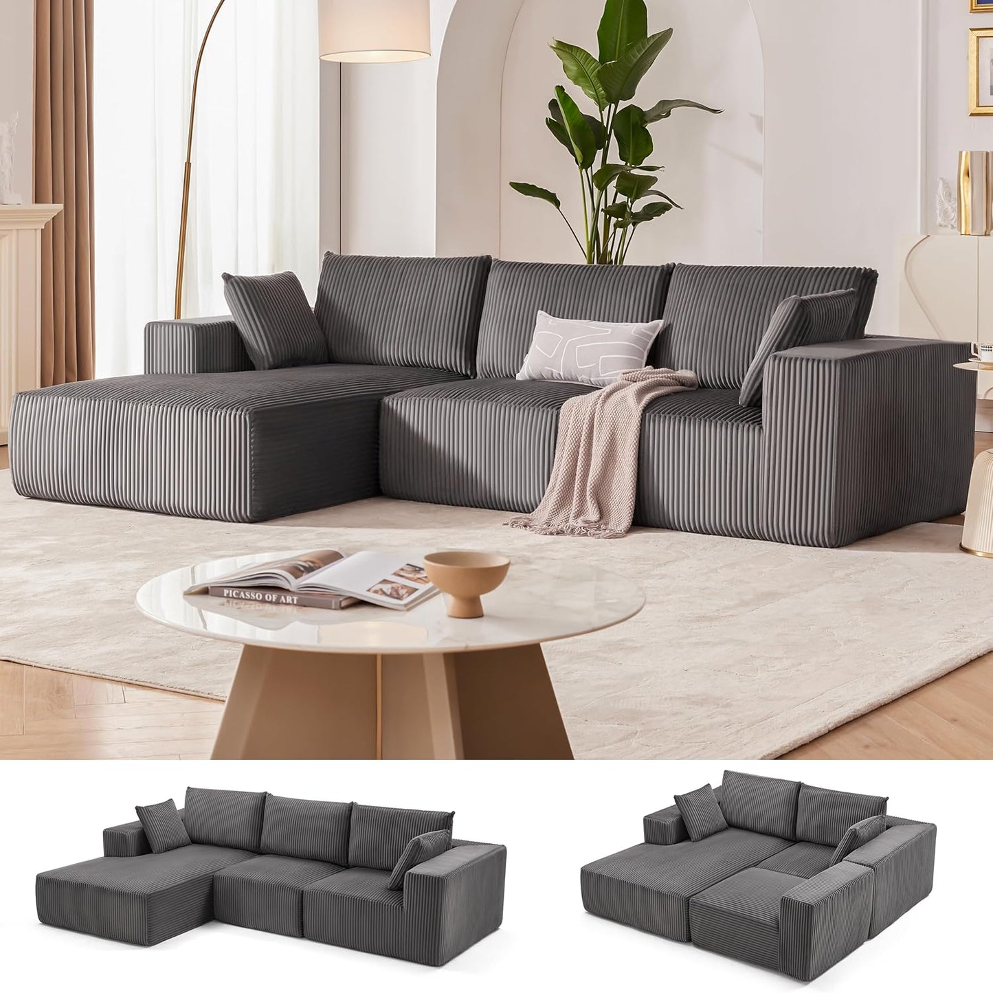 108” Modular Sectional Sofa, Cloud Sectional Couch with Deep Seat, Modern Modular L-Shape Sofa Couch with Chaise,Upholstered Couches for Living Room Bedroom (Beige, Left Facing Chaise)