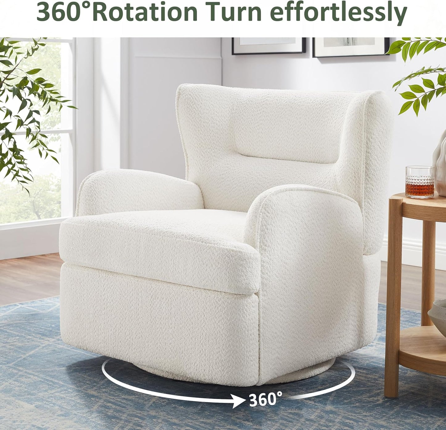 Swivel Accent Chair,Modern 31.50" Upholstered Armchair, Comfy Boucle Accent Chair for Living Room,Bedroom, Corner, Reading Nook (White Boucle)