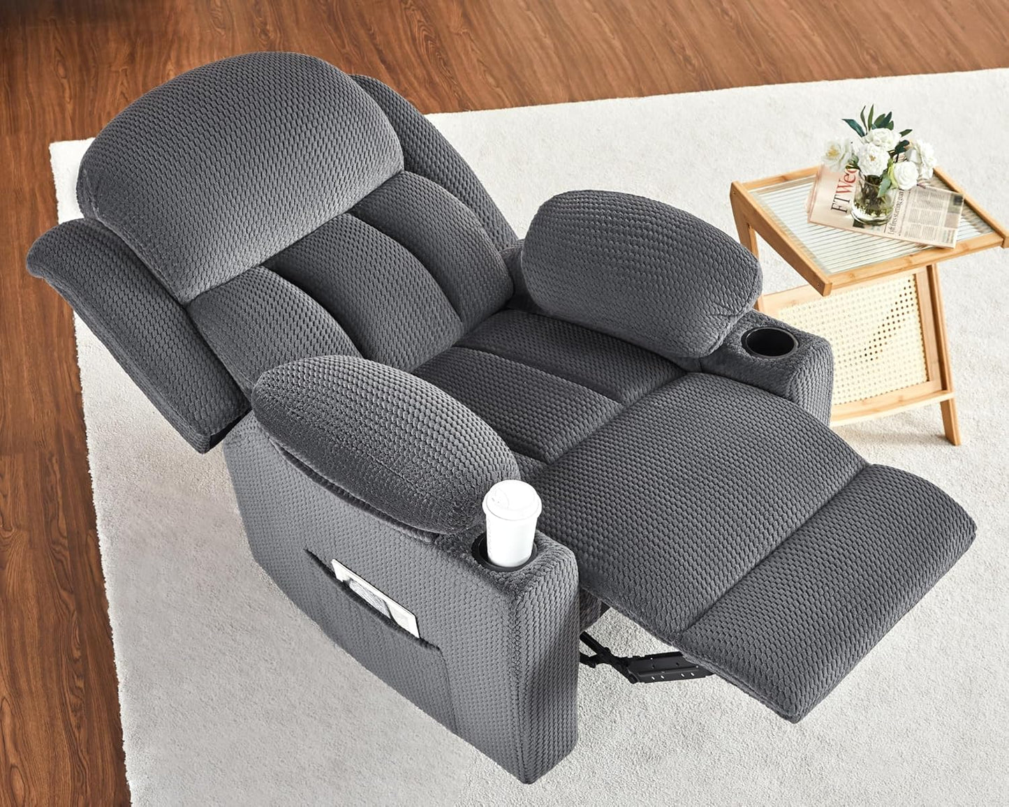 VanAcc Recliner Chair, Sofa Recliner with Cup Holders for Living Room- Wingback Recliner Couch, Grey Armchair