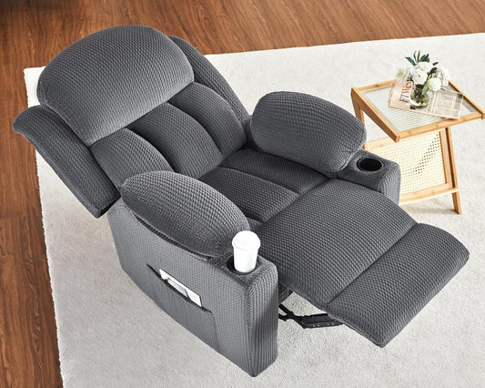 VanAcc Recliner Chair, Sofa Recliner with Cup Holders for Living Room- Wingback Recliner Couch, Grey Armchair
