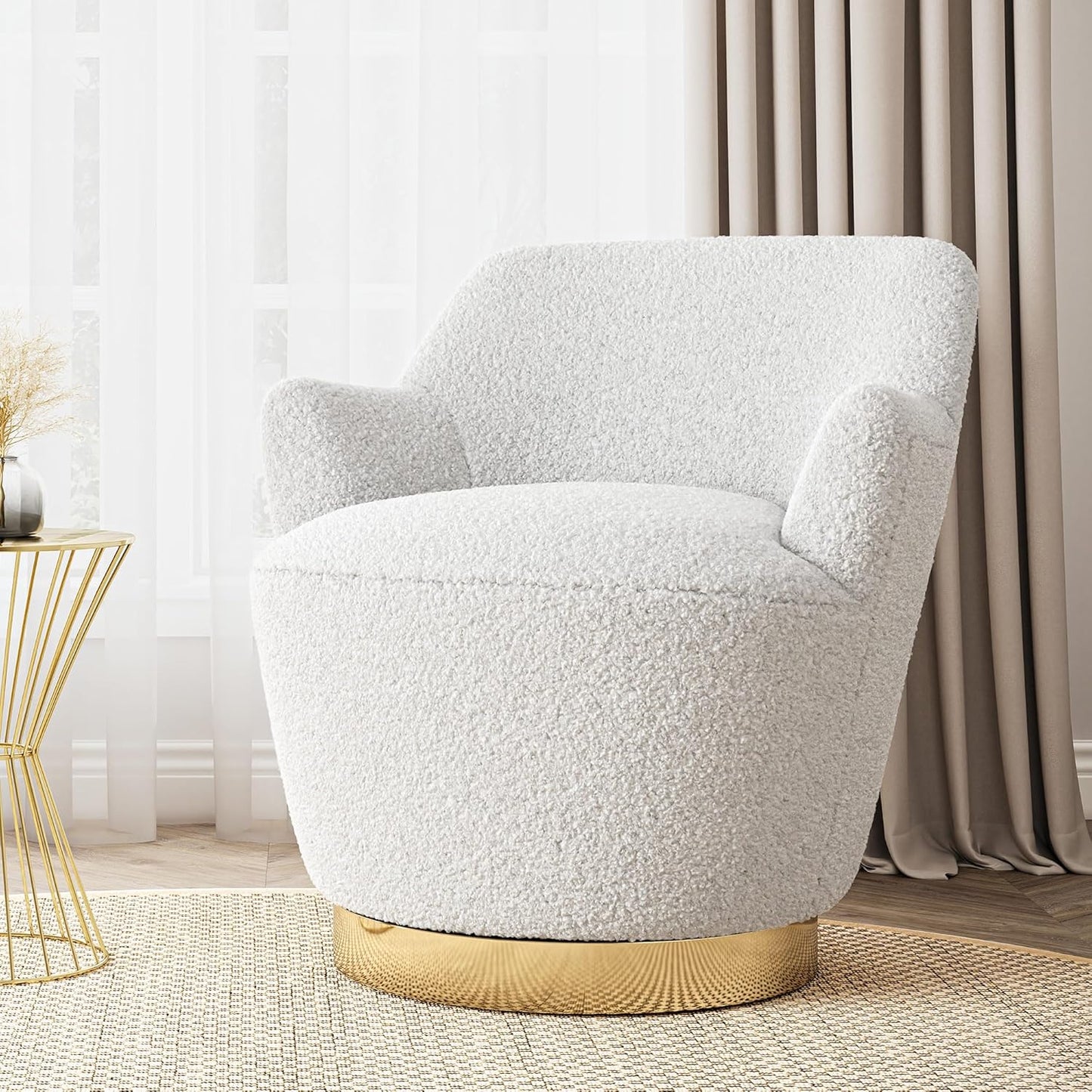 BELLEZE Swivel Barrel Chair, Modern Round Velvet Swivel Accent Chair, Curved Backrest 360° Swivel Single Sofa Armchair, Comfy Swivel Accent Chair for Living Room Bedroom [Set of 2] - Masa (White)