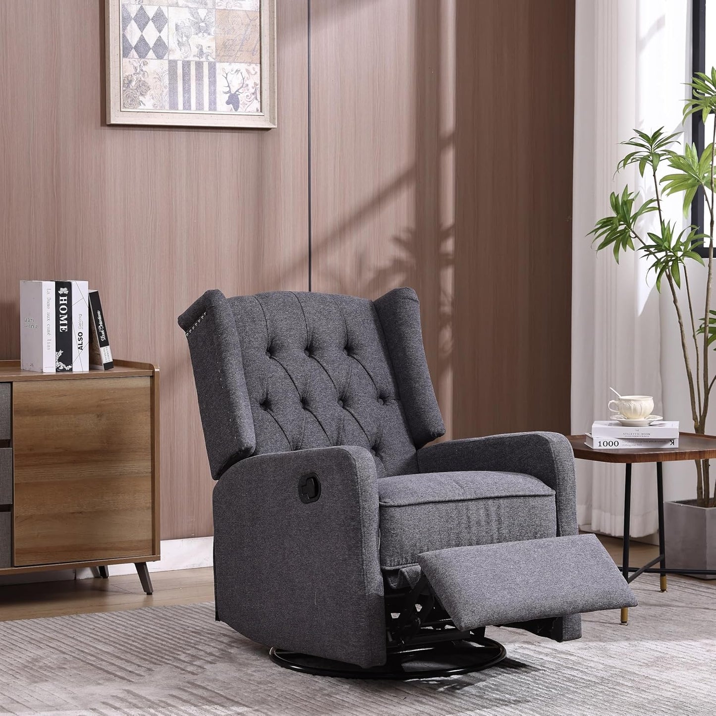 Rocking Recliner Chair,360 Degree Swivel Nursery Rocking Chair,Glider Chair,Modern Small Rocking Swivel Recliner Chair for Bedroom,Living Room Chair Home Theater Seat (Coffee)