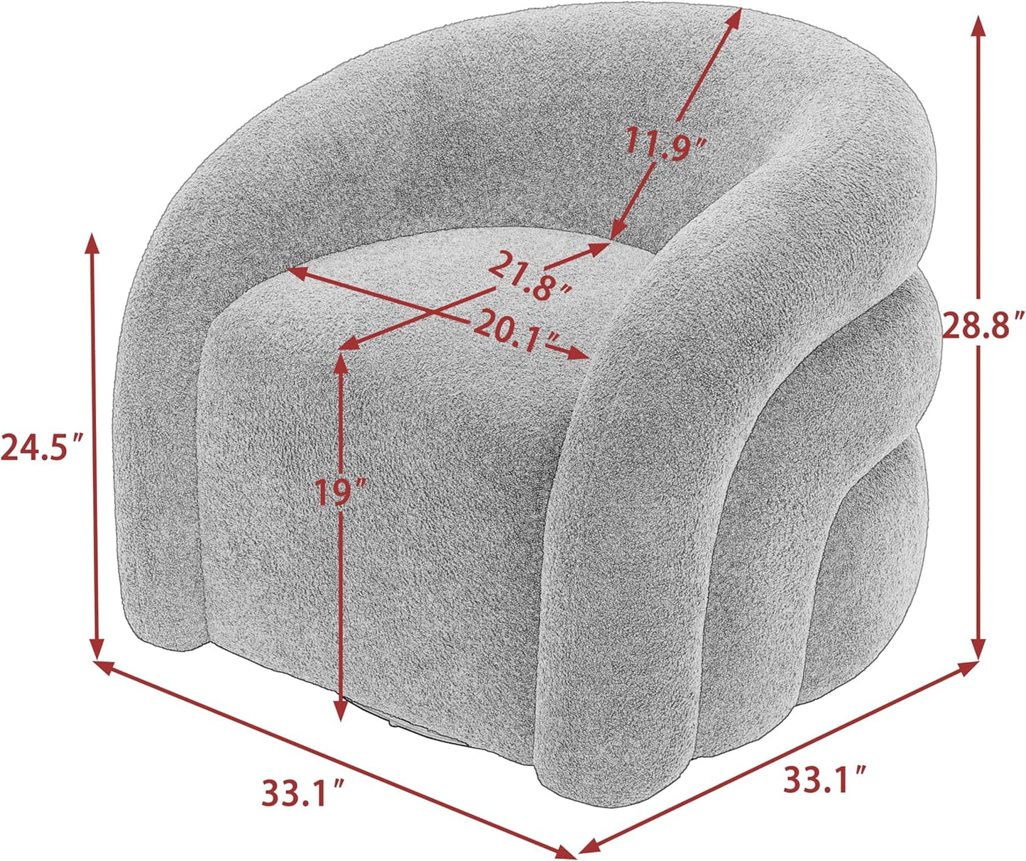 UIXE Swivel Barrel Accent Chair, Boucle Upholstered Arm Chair for Living Room, Modern Round Armchair Comfy Reading Sofa Seat with Solid Metal Base, Fully Assembled - Gray