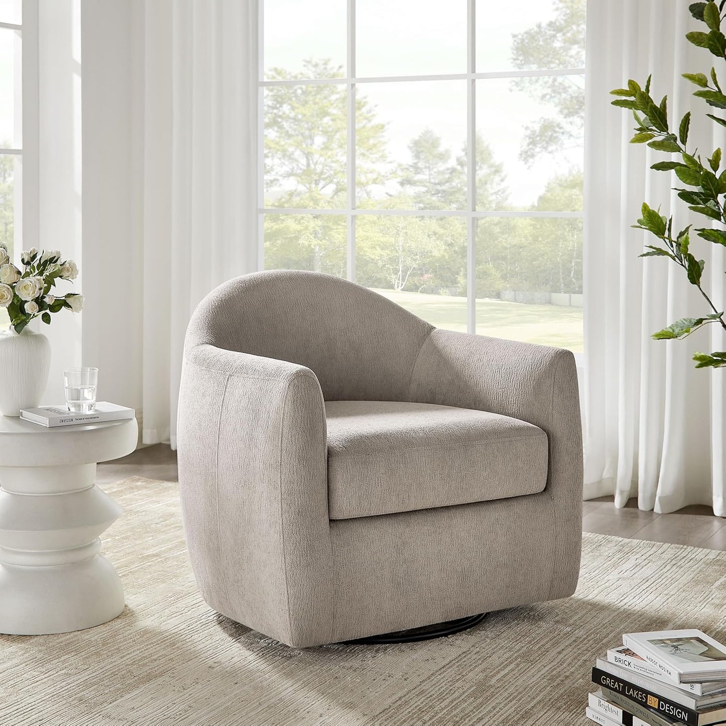 360° Swivel Accent Chair, Comfy Swivel Barrel Chairs, Modern Upholstered Arm Chair for Living Room, Bedroom, Apartment (Camel)
