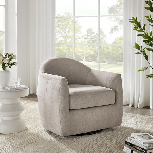 360° Swivel Accent Chair, Comfy Swivel Barrel Chairs, Modern Upholstered Arm Chair for Living Room, Bedroom, Apartment (Camel)