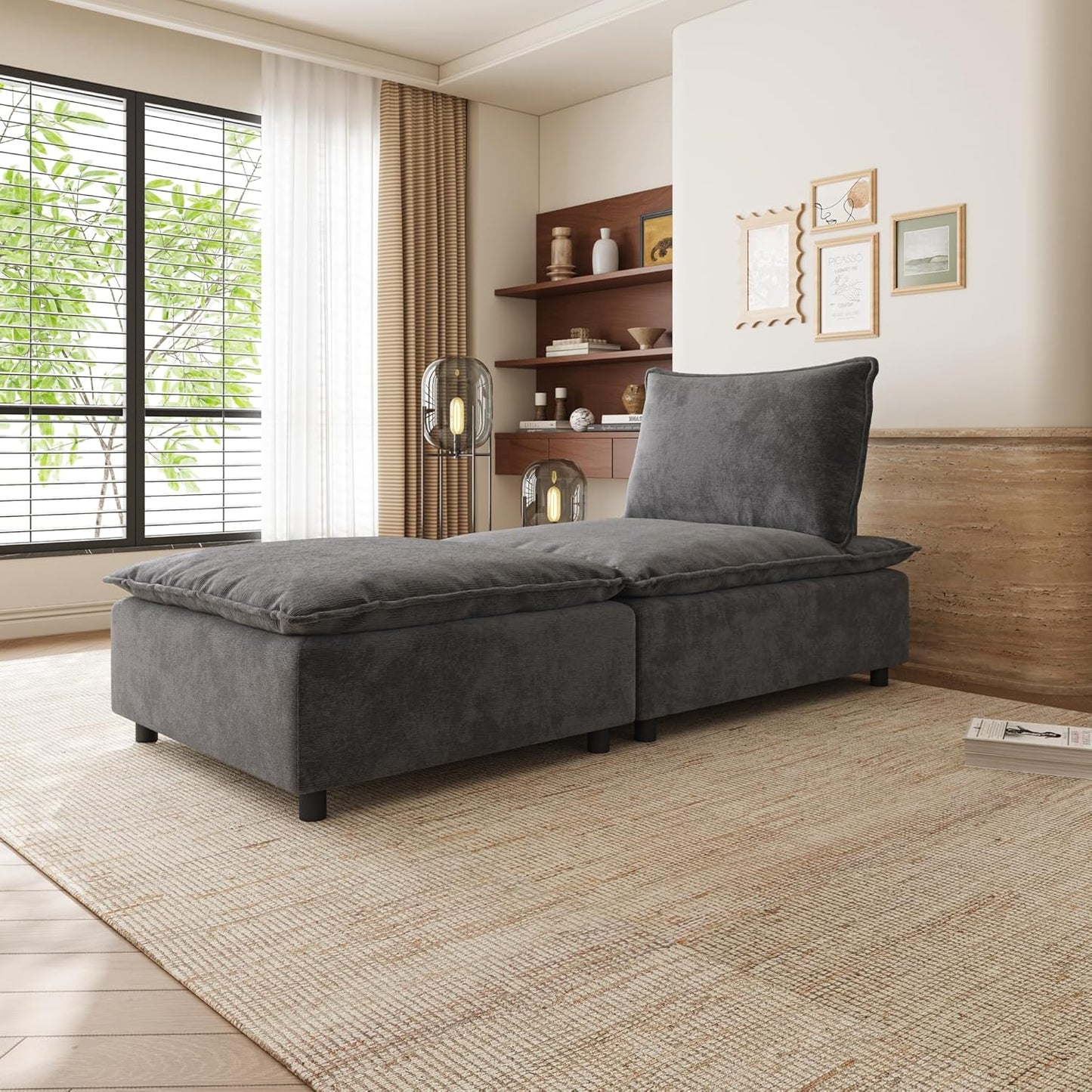 34.64" Modern Accent Chair with Ottoman, Chenille Fabric Living Room Chair, Comfy Reading Chair, Leisure Single Sofa Chair with Footrest for Apartment, Bedroom and Office