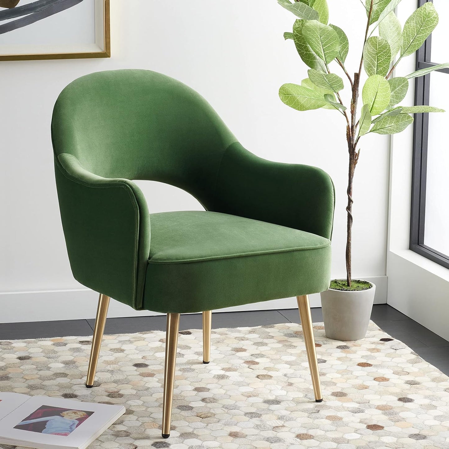 SAFAVIEH Home Collection Dublyn Green Velvet/Gold Accent Chair