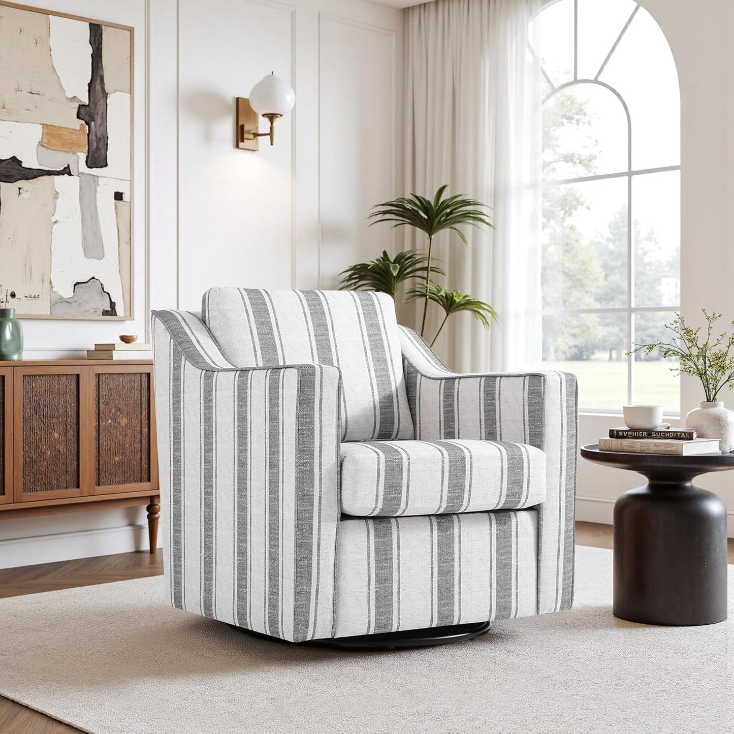 UIXE Swivel Accent Chair Set of 2, Chenille Upholstered Arm Chair for Living Room, Modern Club Armchair Comfy Single Sofa Bedroom Reading Seat with Lumbar Pillow - Coffee