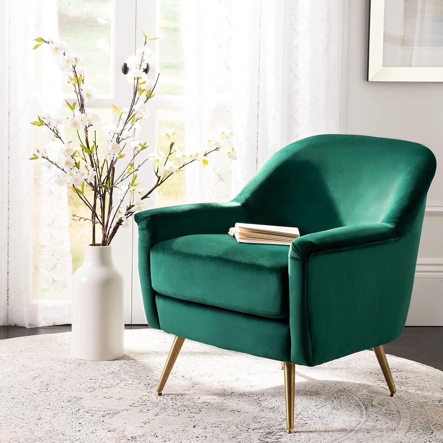Safavieh Home Brienne Retro Glam Ivory Velvet and Brass Arm Chair
