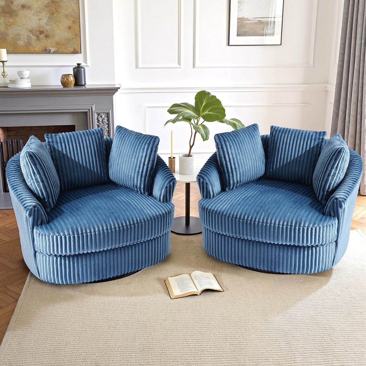 UIXE 43" W Oversized Swivel Accent Chair, Faux Fur Round Barrel Chair Comfy Upholstered Armchair for Living Room, Chaise Lounge Indoor Single Sofa Reading Seat - Dark Camel