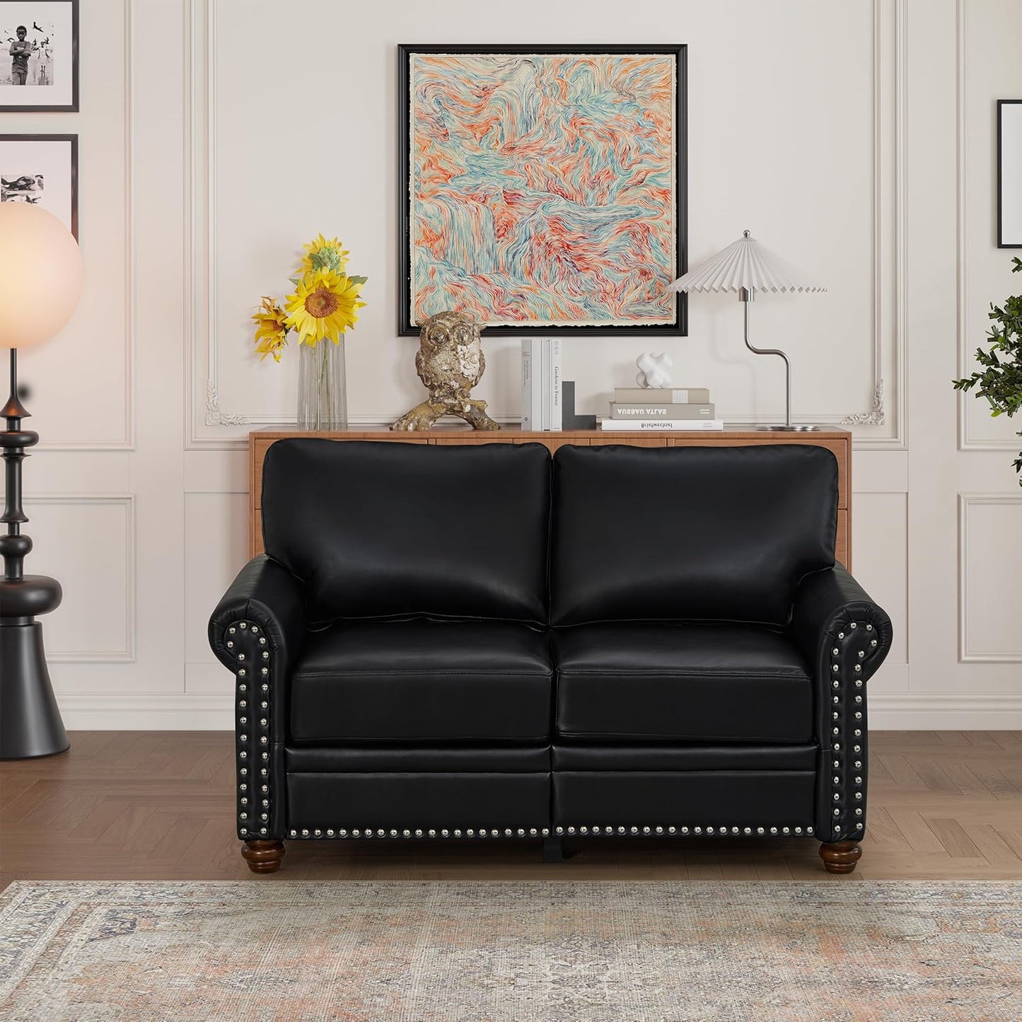 35" Faux Leather Pu Armchair Classic Vegan Leather Accent Chair Elegance Single Seat with Rolled Armrests Nailhead Trim Wood Legs Traditional Living Room 1 Seat-Burgundy
