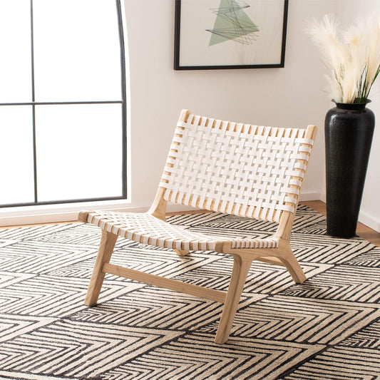 Safavieh Home Luna Natural and White Leather Woven Accent Chair
