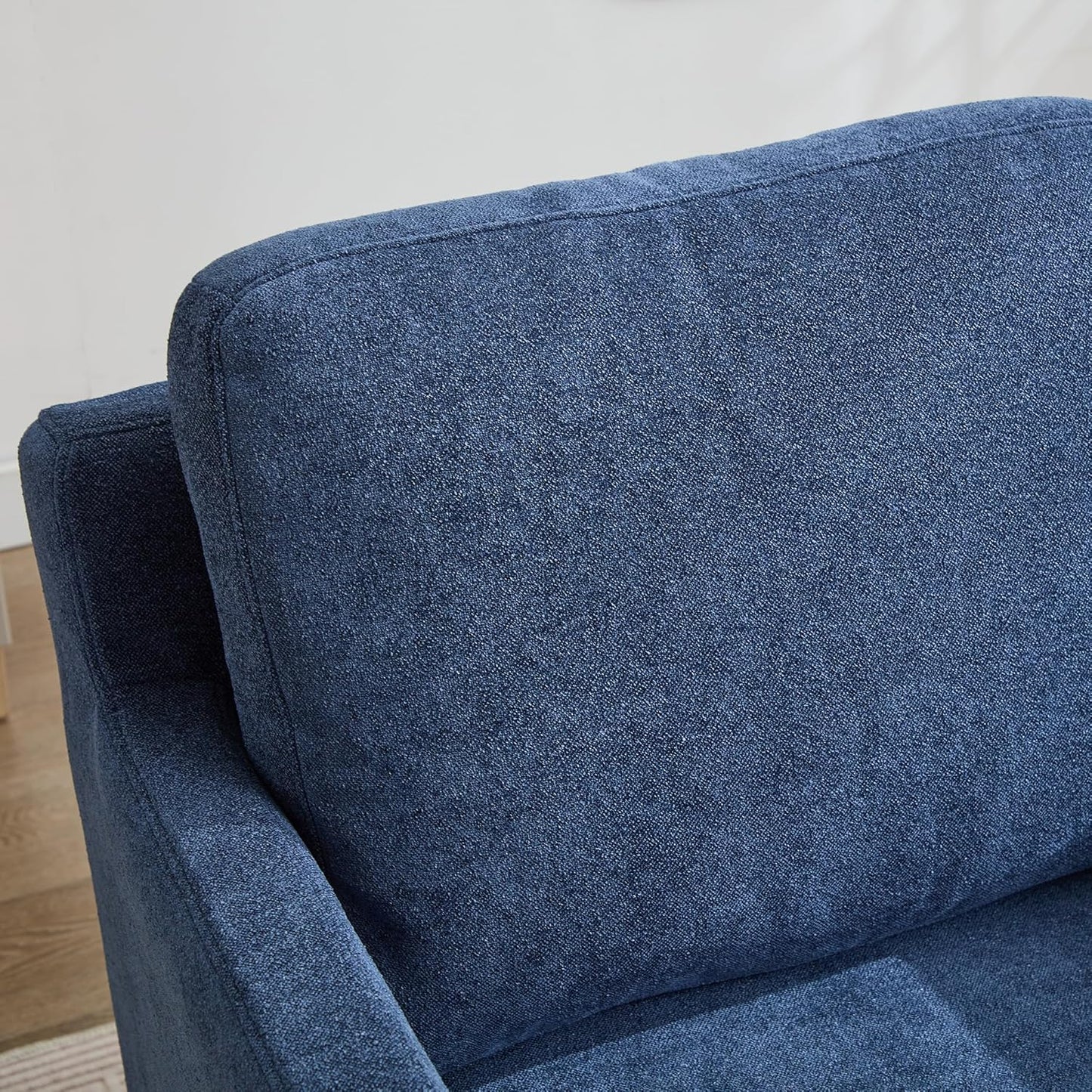 Chenille Accent Chair, Upholstered Skirted Swivel Chair with Removable Back Cushion, 360° Comfy Armchair for Living Room Navy