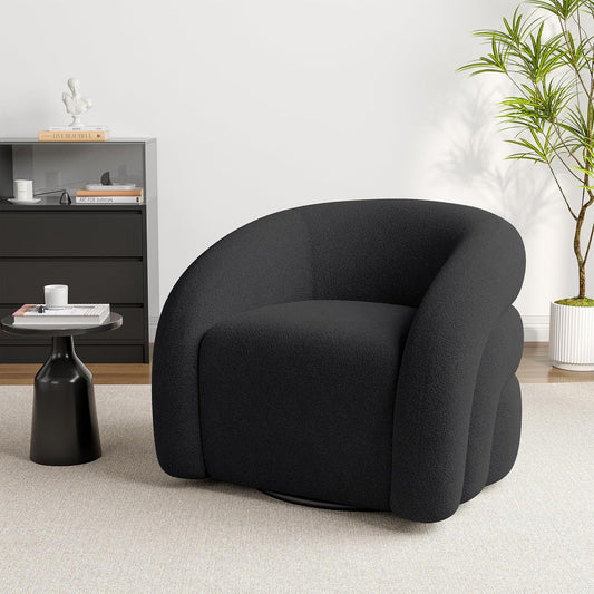 UIXE Swivel Barrel Accent Chair, Boucle Upholstered Arm Chair for Living Room, Modern Round Armchair Comfy Reading Sofa Seat with Solid Metal Base, Fully Assembled - Gray