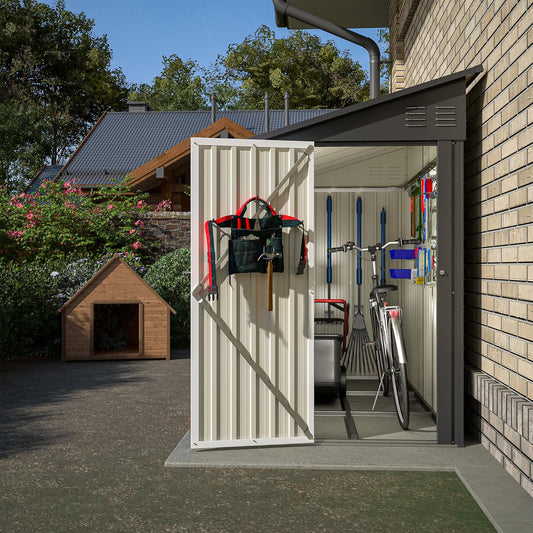 4×8 FT Outdoor Metal Storage Shed,Heavy-Duty Lean to Storage Shed with Floor Base,Garden Tool Metal Storage House W/Lockable Door and 2 Air Vents,Weather Resistant,for Backyard,Patio,Lawn,Black